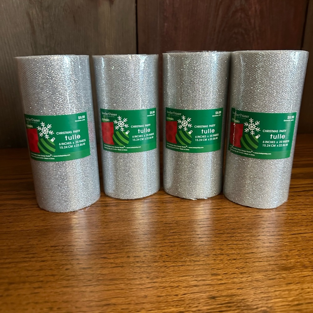 Silver Glitter Tulle Rolls - Set of 4